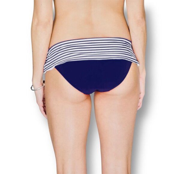 Seafolly USA 12 Indigo Stripe Bikini Bottom Roll Top Hipster Nautical Swim - Picture 2 of 8